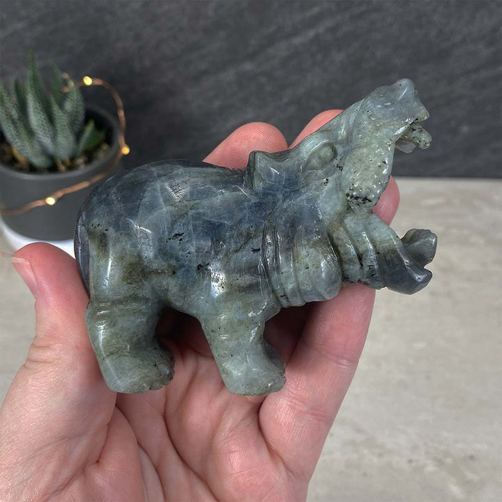 Polished Blue Flash Labradorite Hippo Carving