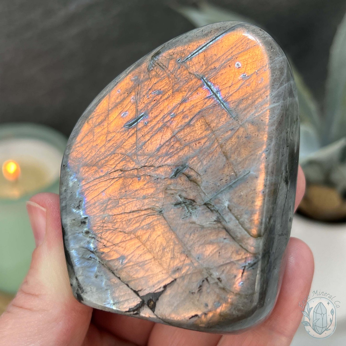 Polished Golden Orange Flash Labradorite Freeform