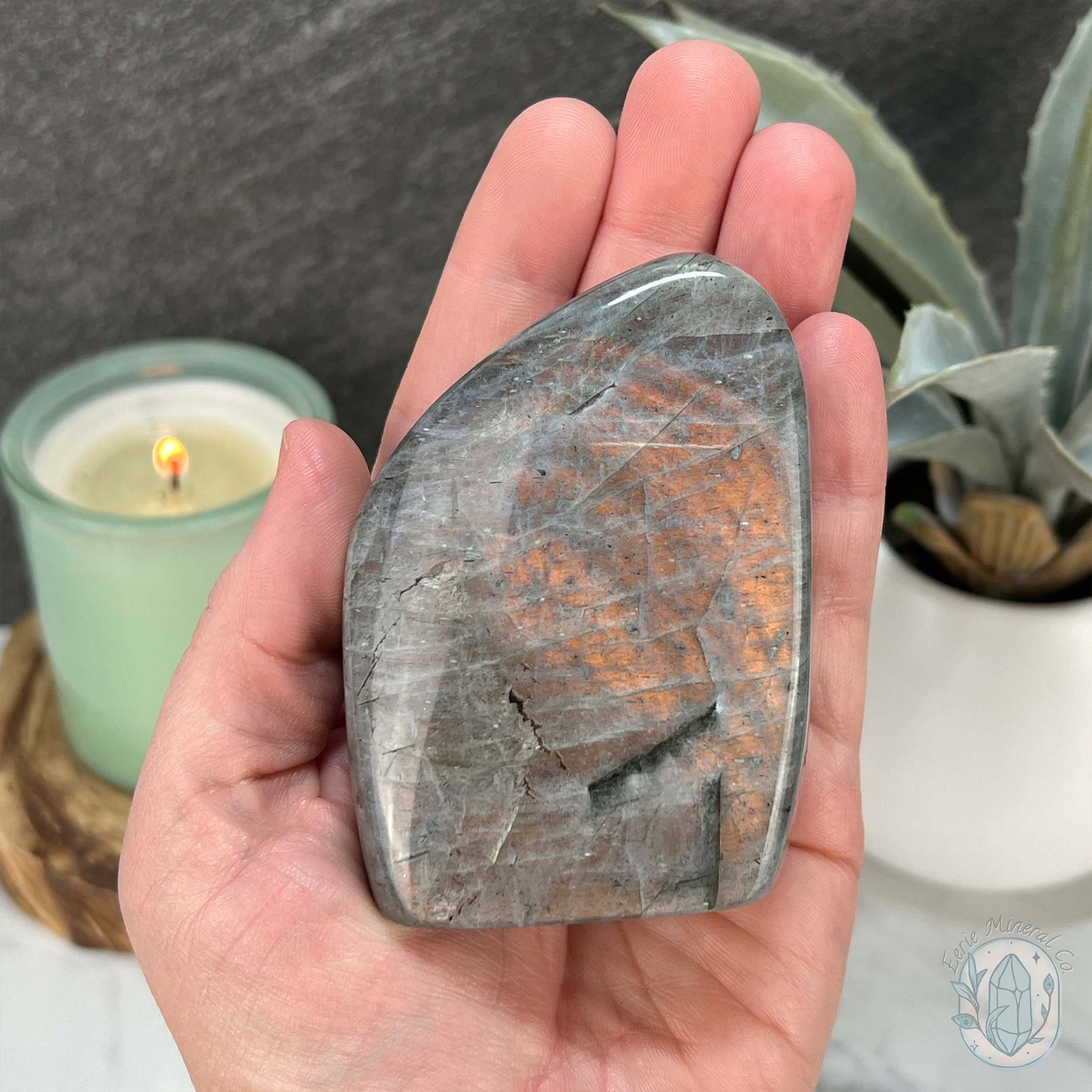 Polished Orange and Yellow Flash Labradorite Freeform