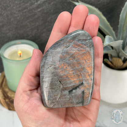 Polished Orange and Yellow Flash Labradorite Freeform