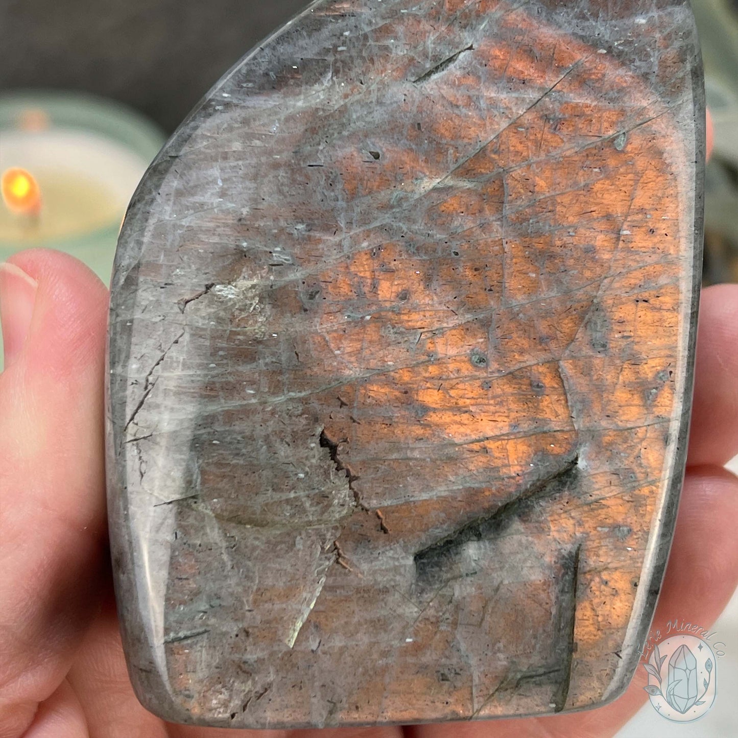 Polished Orange and Yellow Flash Labradorite Freeform