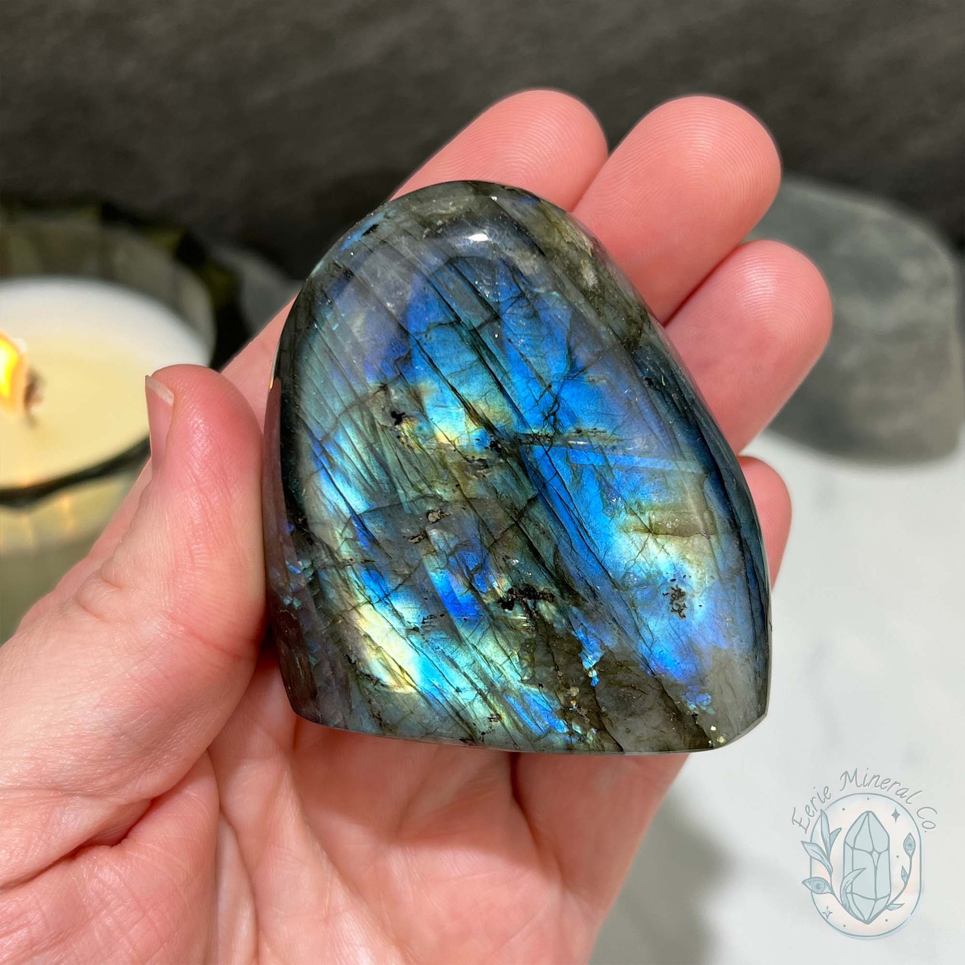 Polished Yellow & Blue Flash Labradorite Freeform