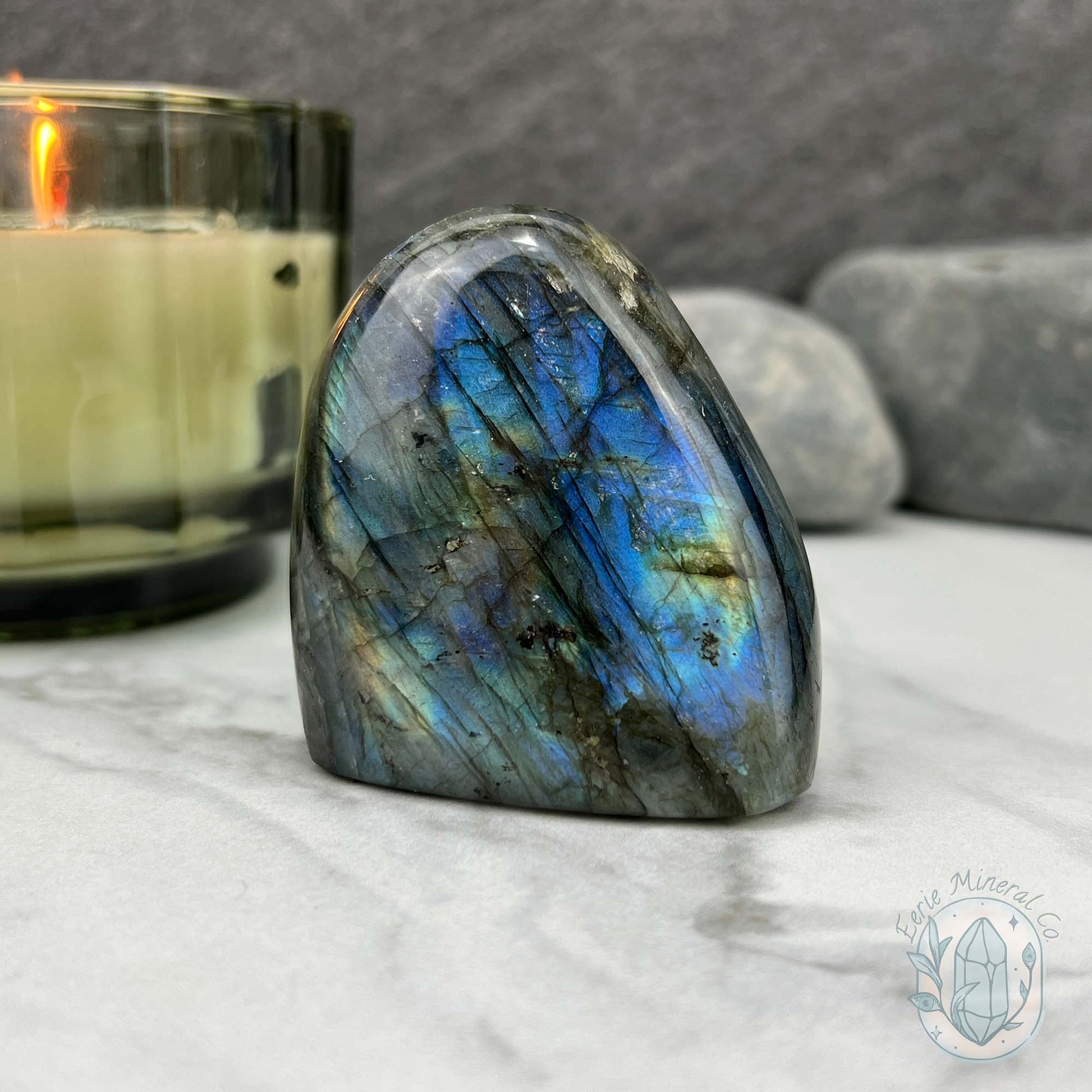 Polished Yellow & Blue Flash Labradorite Freeform