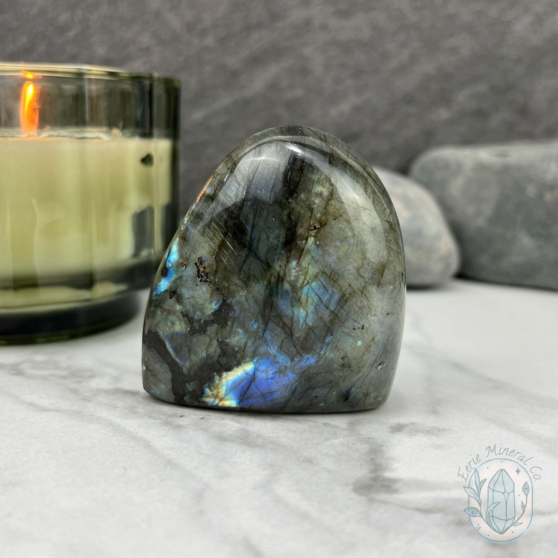 Polished Yellow & Blue Flash Labradorite Freeform