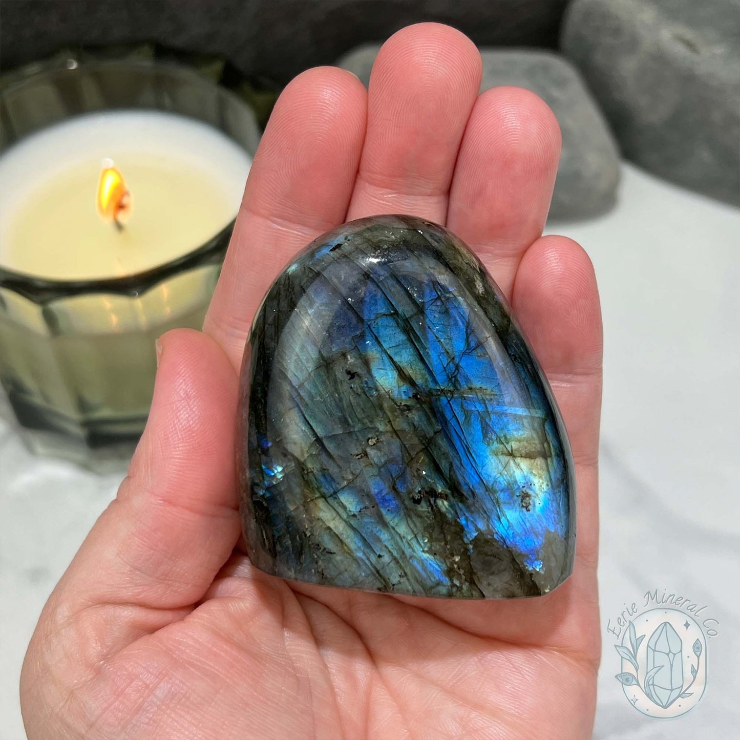 Polished Yellow & Blue Flash Labradorite Freeform