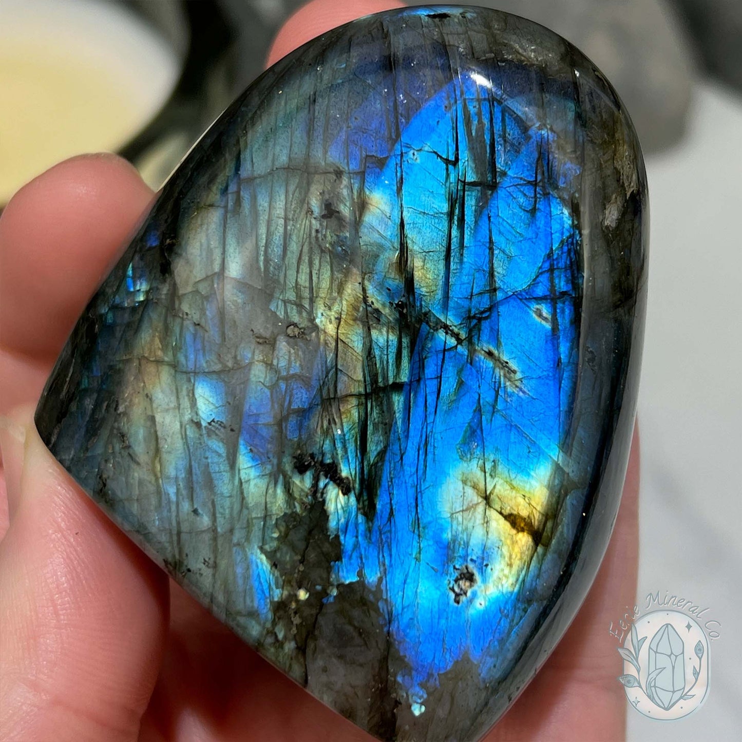 Polished Yellow & Blue Flash Labradorite Freeform