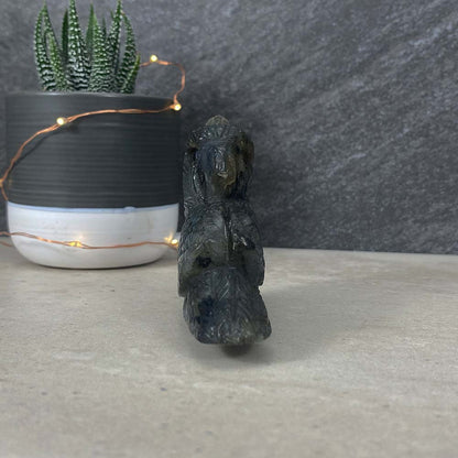 Polished Blue Flash Labradorite Parrot Carving