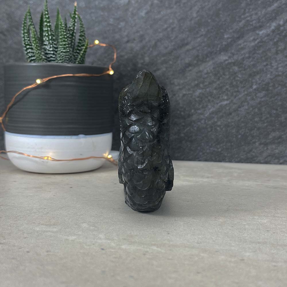 Polished Blue Flash Labradorite Parrot Carving
