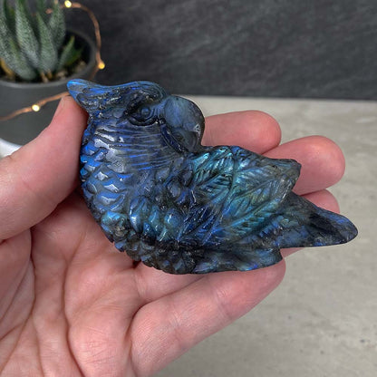 Polished Blue Flash Labradorite Parrot Carving