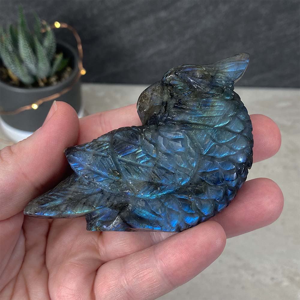 Polished Blue Flash Labradorite Parrot Carving