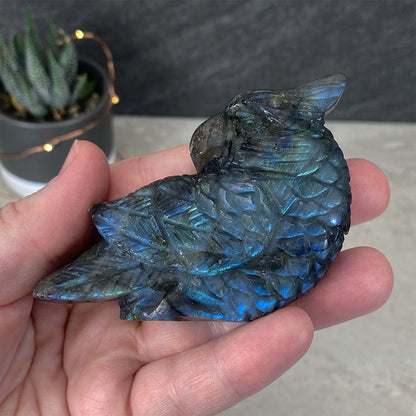Polished Blue Flash Labradorite Parrot Carving