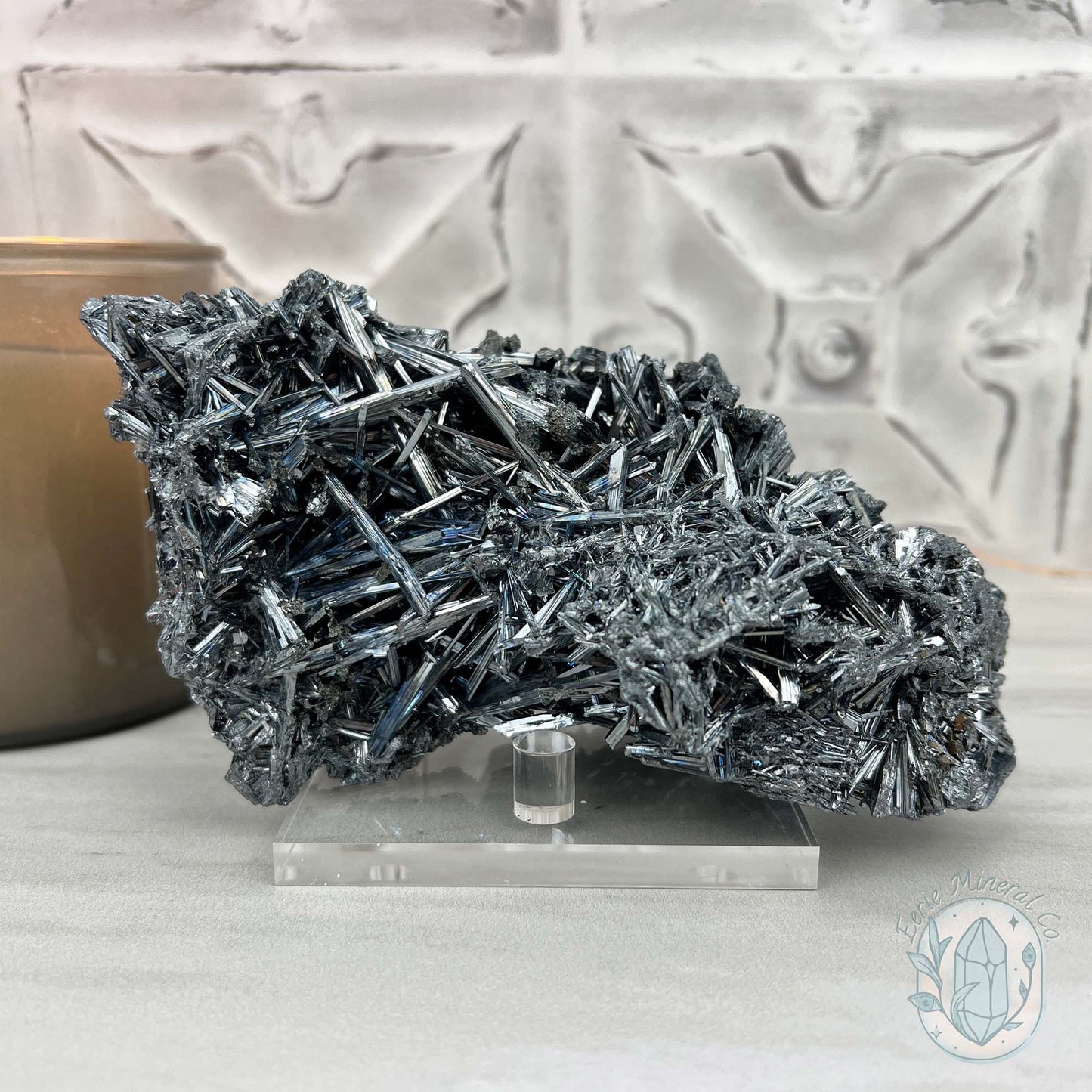 Hunan Province Stibnite Specimen with Display Stand