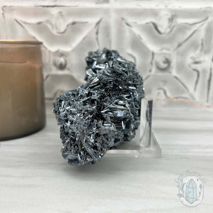 Hunan Province Stibnite Specimen with Display Stand