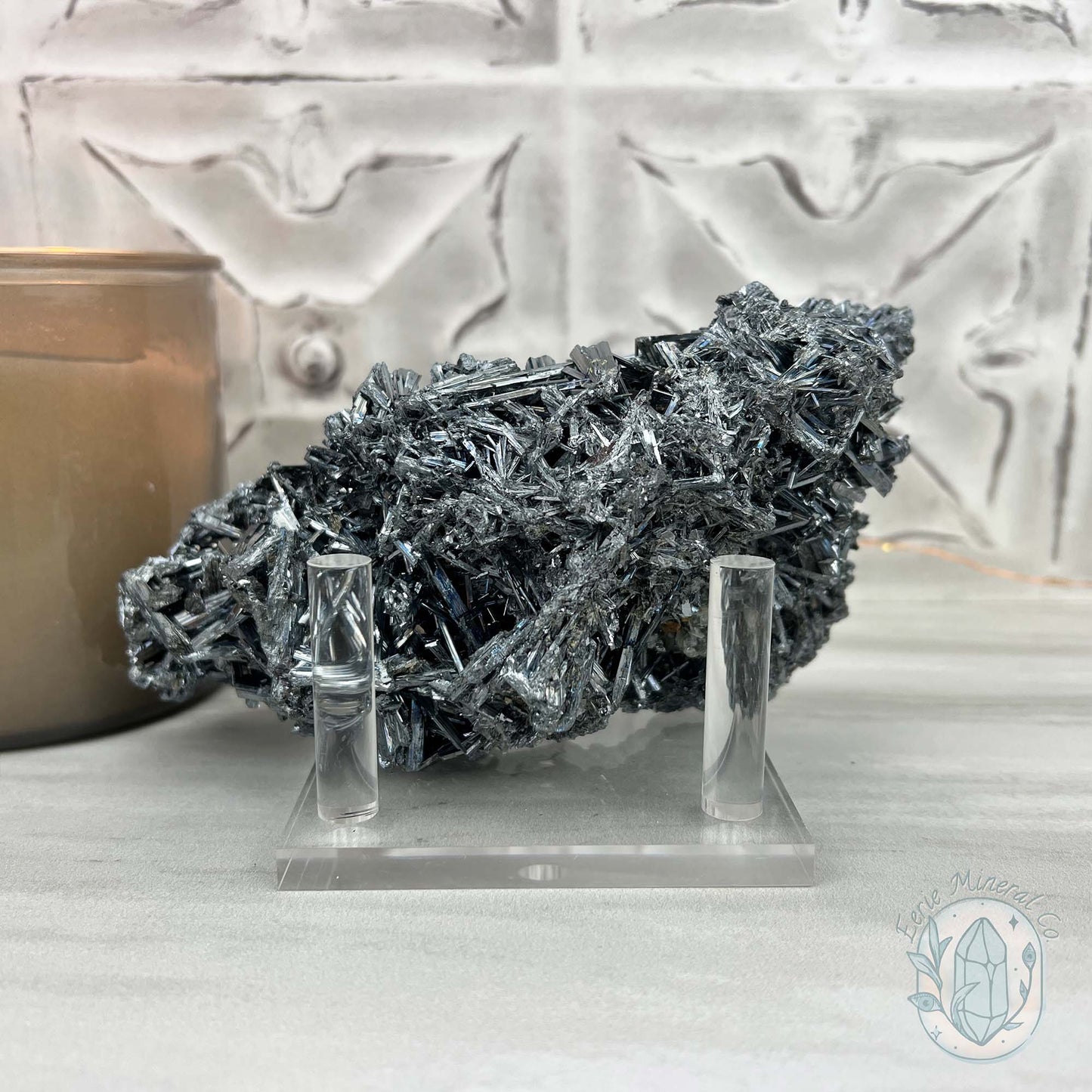 Hunan Province Stibnite Specimen with Display Stand