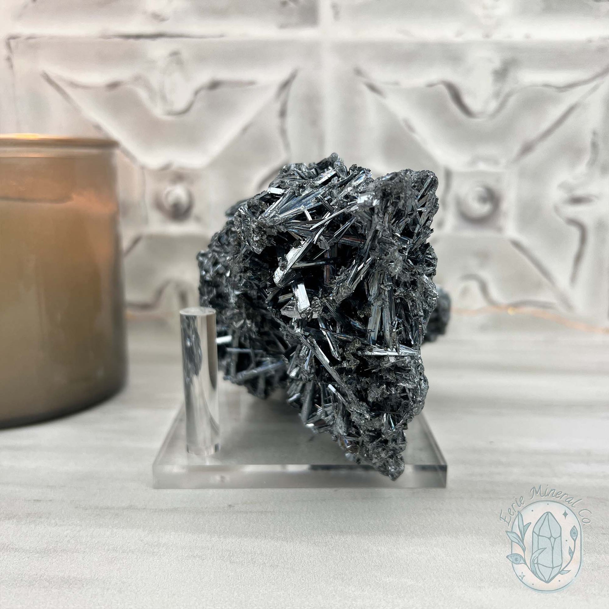 Hunan Province Stibnite Specimen with Display Stand
