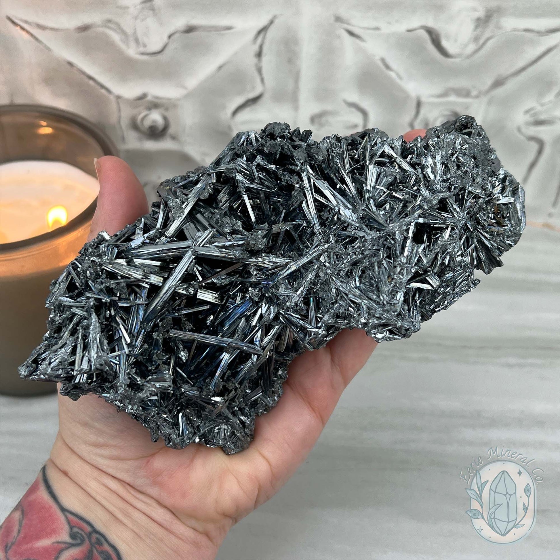 Hunan Province Stibnite Specimen with Display Stand