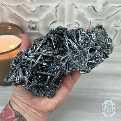 Hunan Province Stibnite Specimen with Display Stand