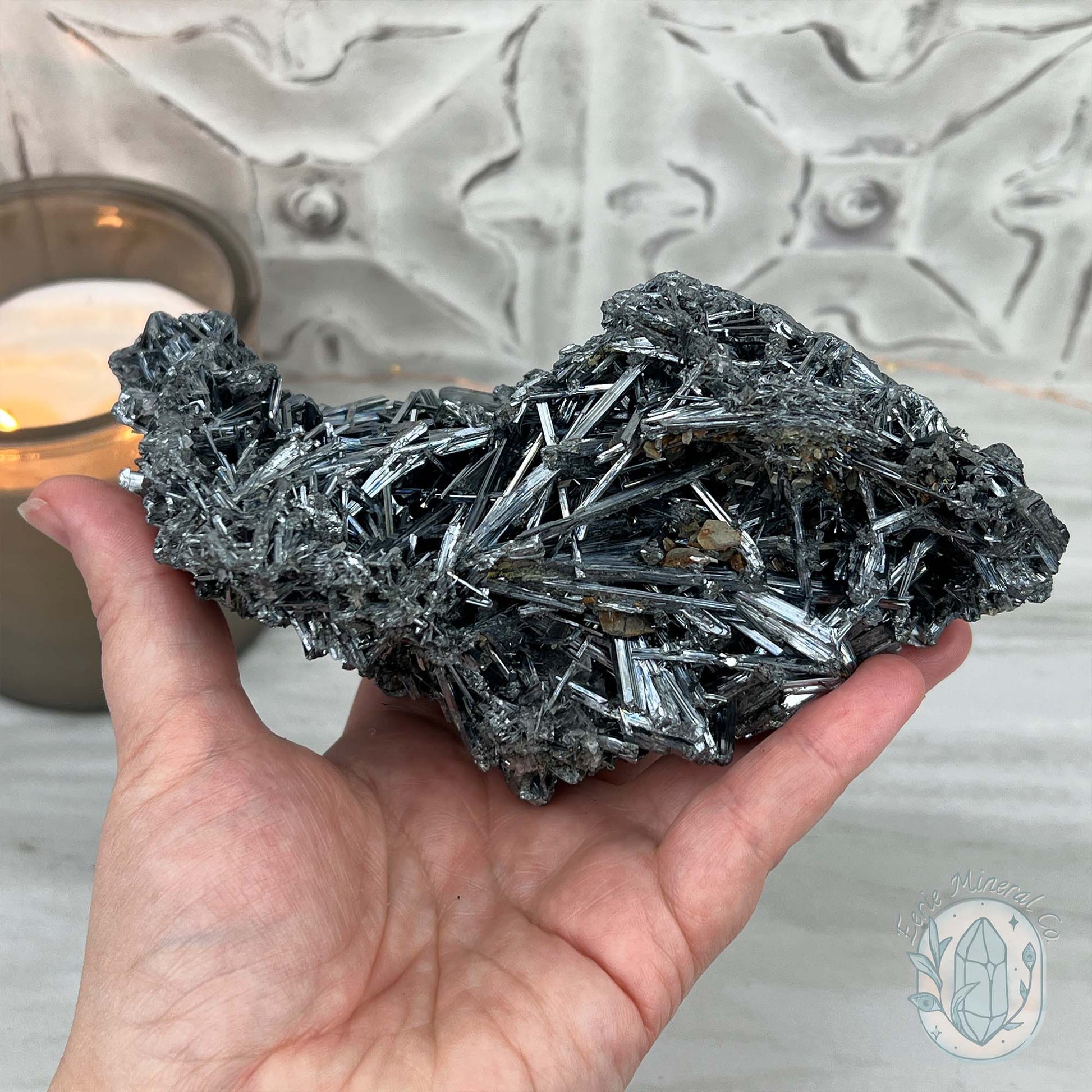 Hunan Province Stibnite Specimen with Display Stand