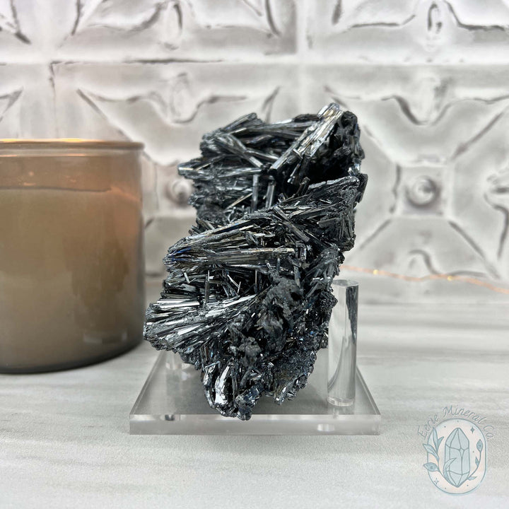 Hunan Province Stibnite Specimen with Display Stand