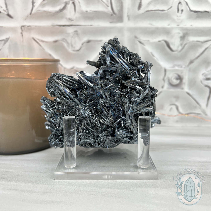 Hunan Province Stibnite Specimen with Display Stand