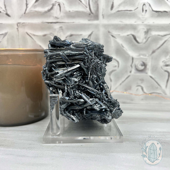 Hunan Province Stibnite Specimen with Display Stand