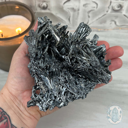 Hunan Province Stibnite Specimen with Display Stand