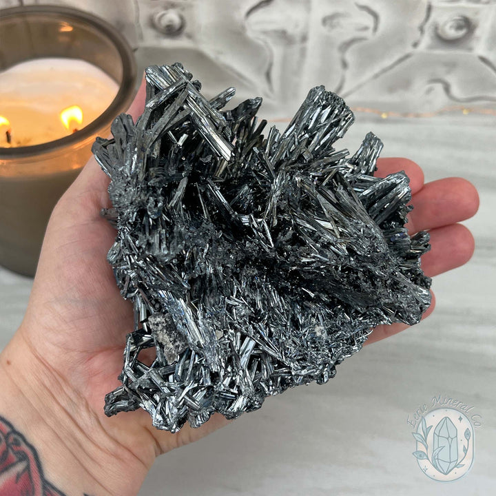 Hunan Province Stibnite Specimen with Display Stand