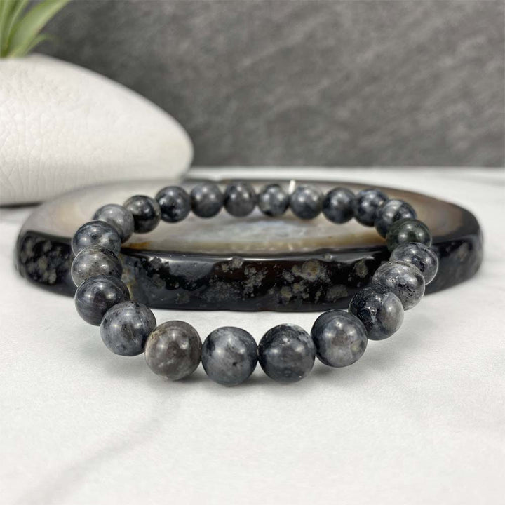 Polished Larvikite Beaded Stretch Bracelet