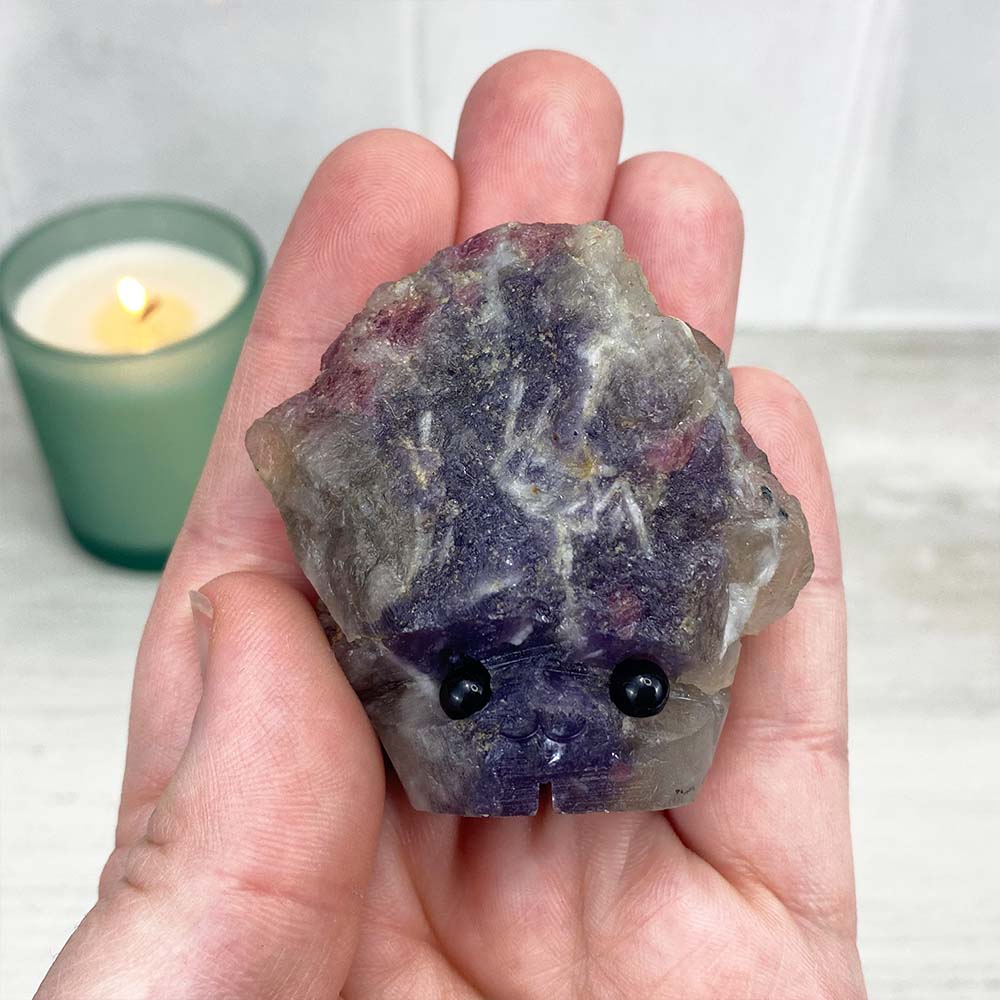 Lepidolite and Pink Tourmaline Hedgehog Carving