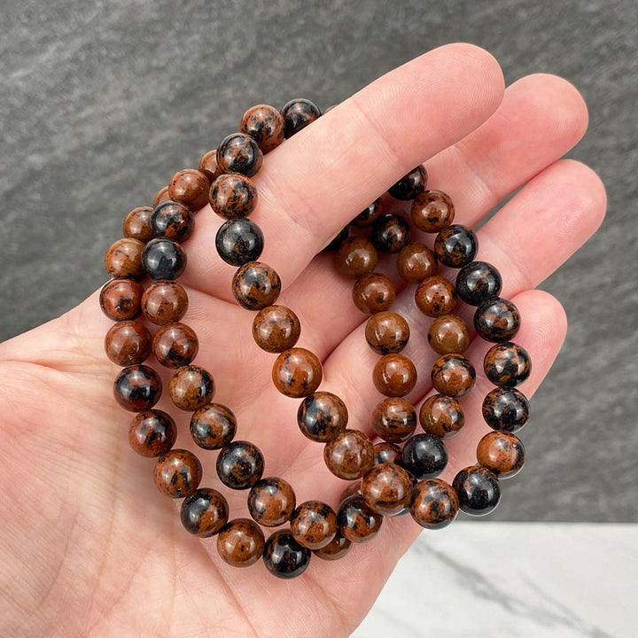 Polished Mahogany Obsidian Beaded Stretch Bracelet