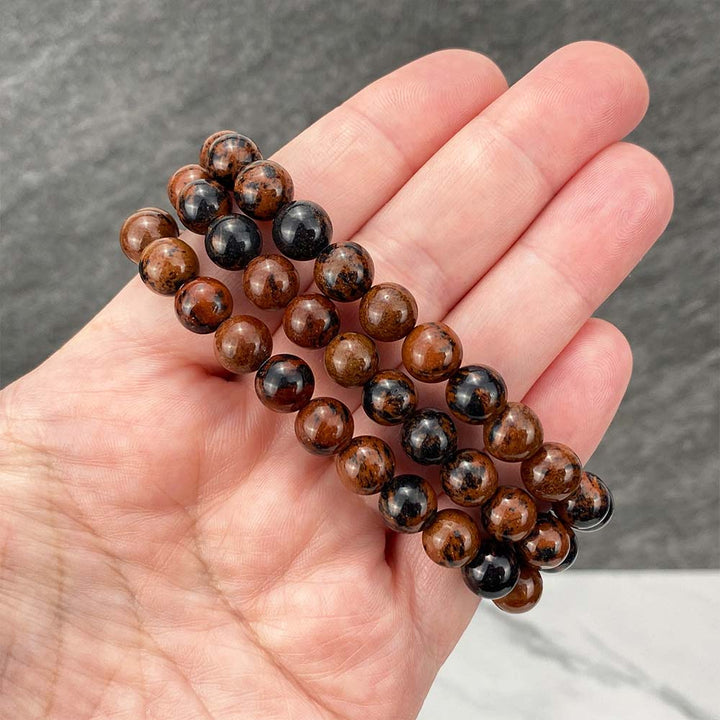 Polished Mahogany Obsidian Beaded Stretch Bracelet