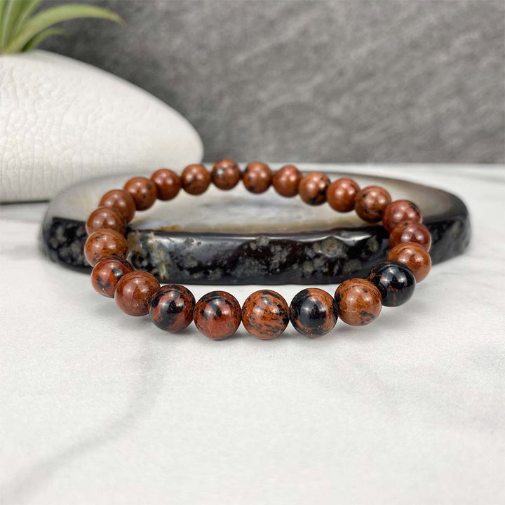 Polished Mahogany Obsidian Beaded Stretch Bracelet