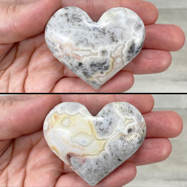 Polished Crazy Lace Heart Carvings