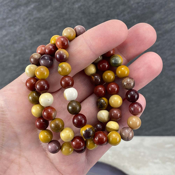 Polished Mookaite Beaded Stretch Bracelet