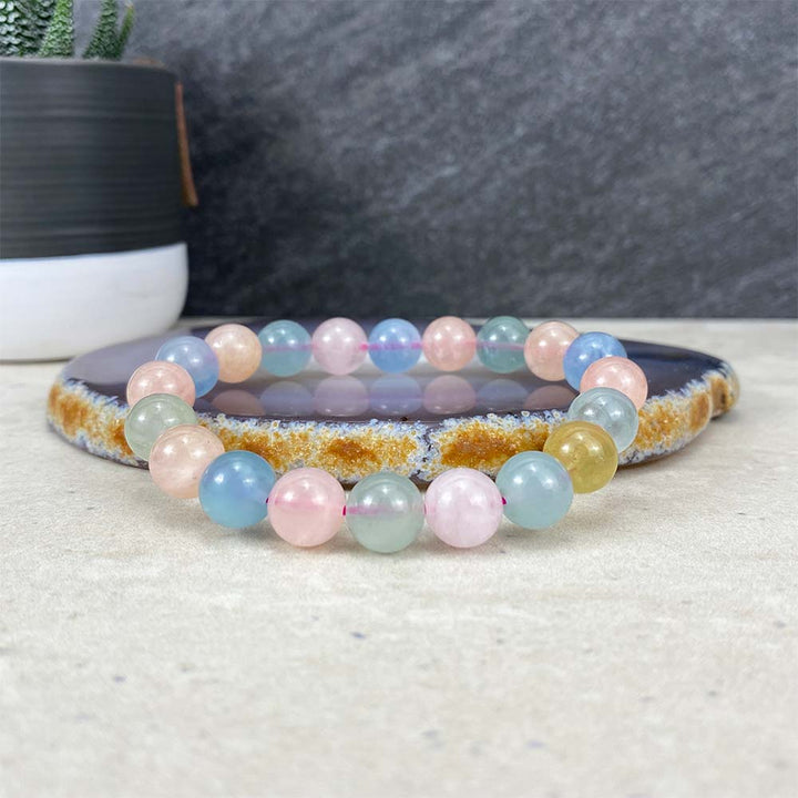 Polished Morganite Beaded Stretch Bracelet