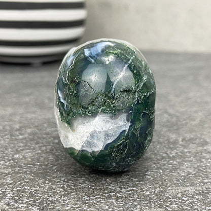 2" Polished Moss Agate Crystal Skull Carving