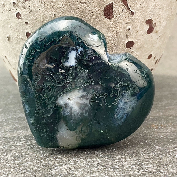 moss agate carved heart