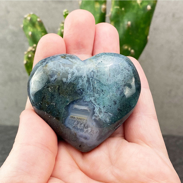 moss agate heart carving