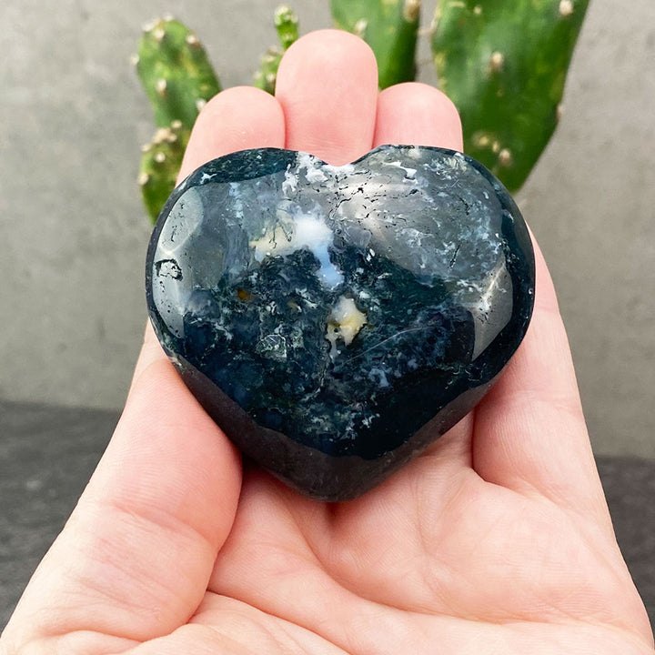 moss agate heart carving