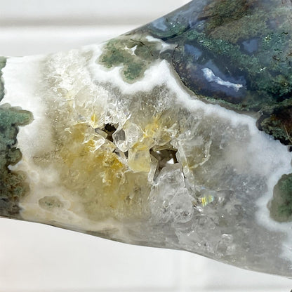 Hand Carved Moss Agate Hammerhead Shark