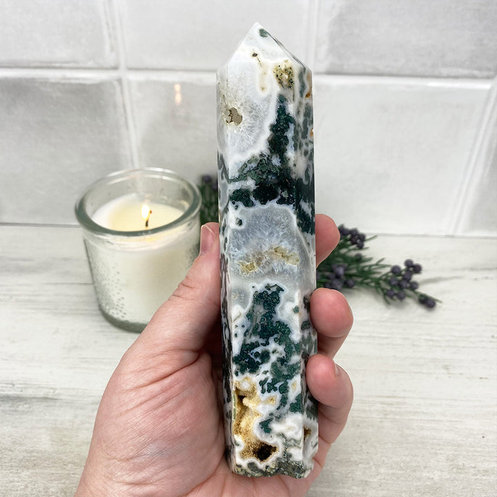 Polished Moss Agate Tower