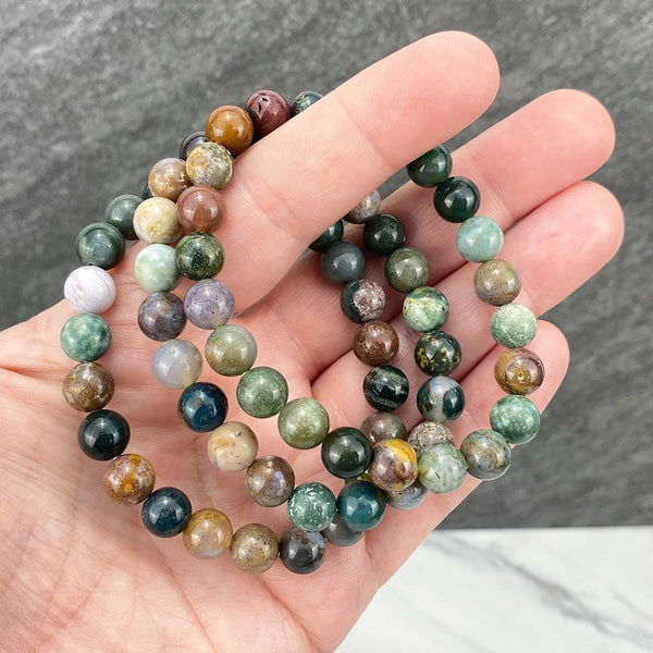 Round Moss Agate Stretch Bracelet