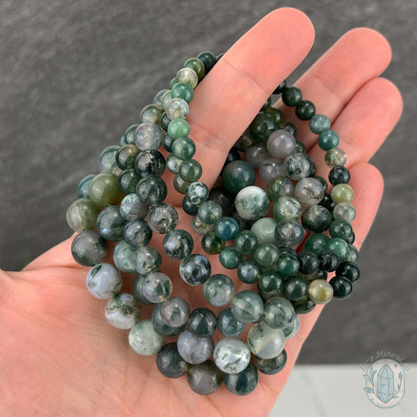 Polished Moss Agate Beaded Stretch Bracelet