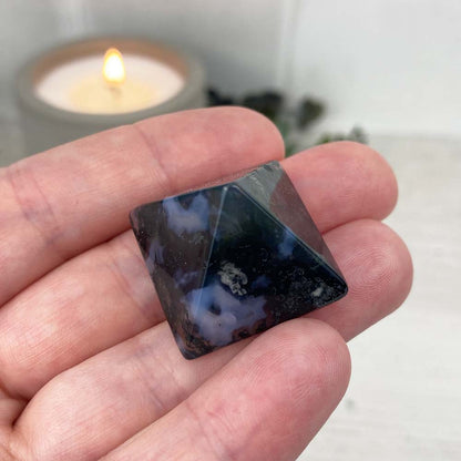 Polished Moss Agate Pyramid Carvings