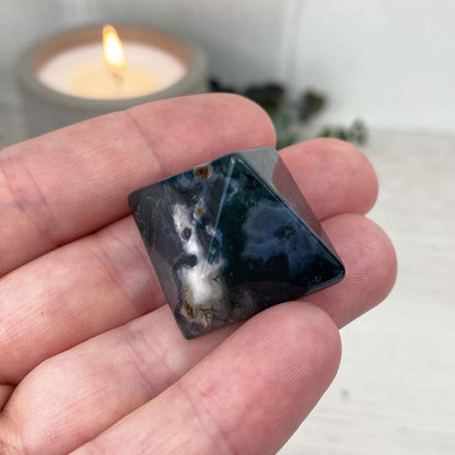 Polished Moss Agate Pyramid Carvings