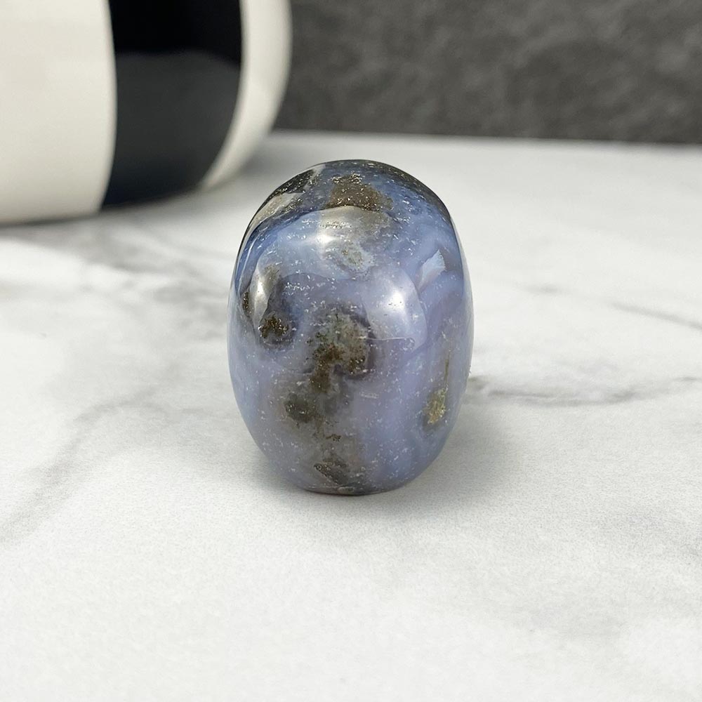 Polished Moss Agate Stone Skull Carving