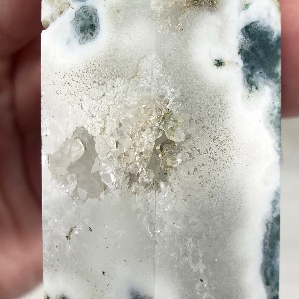 Polished Druzy Moss Agate Tower