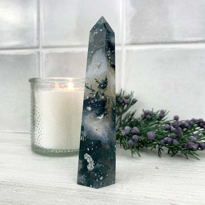 Polished Moss Agate Tower