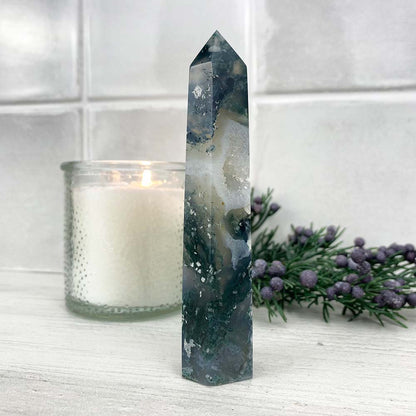 Polished Moss Agate Tower