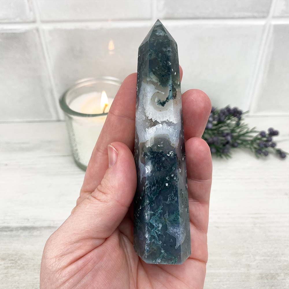 Polished Moss Agate Tower